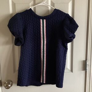 Navy Quilted Women’s top with Striped Accent ribbon